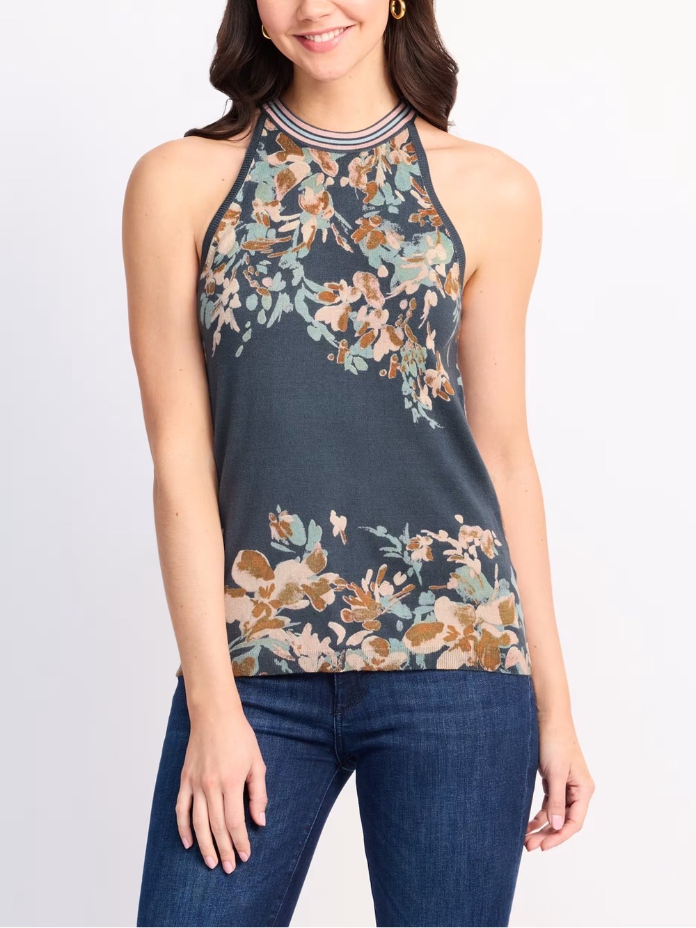 Daniel Rainn Floral Sweater Tank Top/Halter Neck Blue Size L EUC